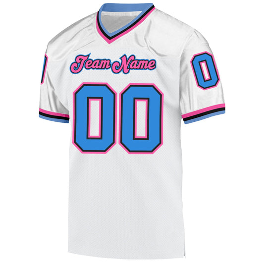 Maxcorners Custom White Powder Blue-Pink Mesh Authentic Throwback Football Jersey LM2605