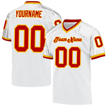 Maxcorners Custom White Red-Gold Mesh Authentic Throwback Football Jersey LM2605