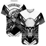 Maxcorners Custom White Gray-Black 3D Skull Authentic Baseball Jersey
 LM0609