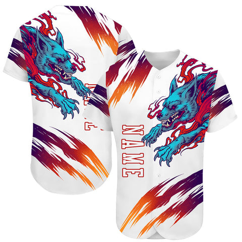 Maxcorners Custom White White-Red 3D Wolf Authentic Baseball Jersey
 LM0609