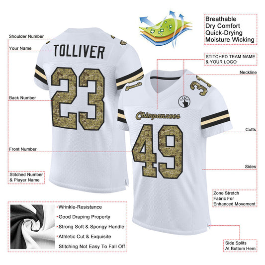 Maxcorners Custom White Camo-Black Mesh Authentic Football Jersey LM2605