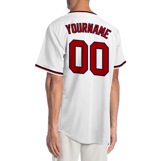 Maxcorners Custom White Red-Navy Authentic Baseball Jersey LM2605