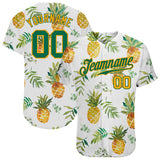 Custom White Kelly Green-Gold Pineapples Pattern Authentic Baseball Jersey