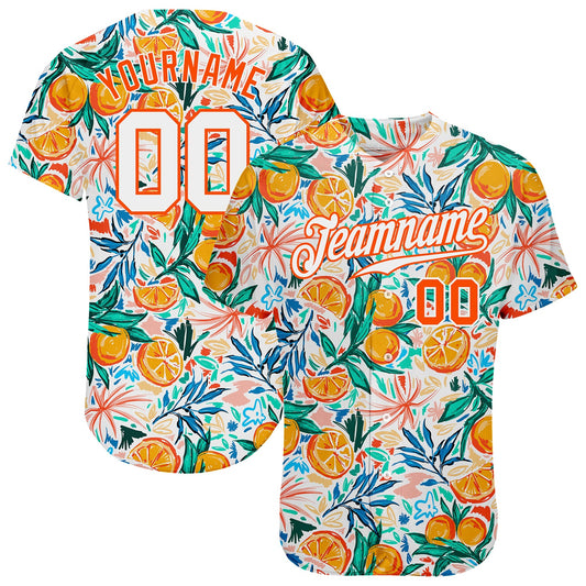 Maxcorners Custom White Orange 3D Pattern Design Fruit Authentic Baseball Jersey LM2605