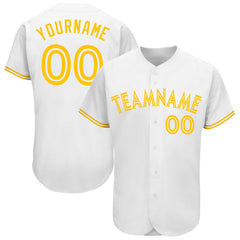 Maxcorners Custom White White-Gold Authentic Baseball Jersey
 LM0609
