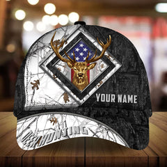Maxcorners Deer Hunting Diamond Window US Flag Pattern 3D Multicolor Personalized Cap