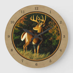 Maxcorners Whitetail Buck Deer Hunting Tan Large Clock TU3012