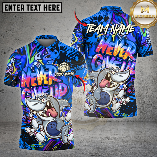 Maxcorners Bowling Shirt Graffiti Shark Neon Street Style Bowling Art Multicolor Options Personalized Name, Team Name 3D Shirt (4 Colors)