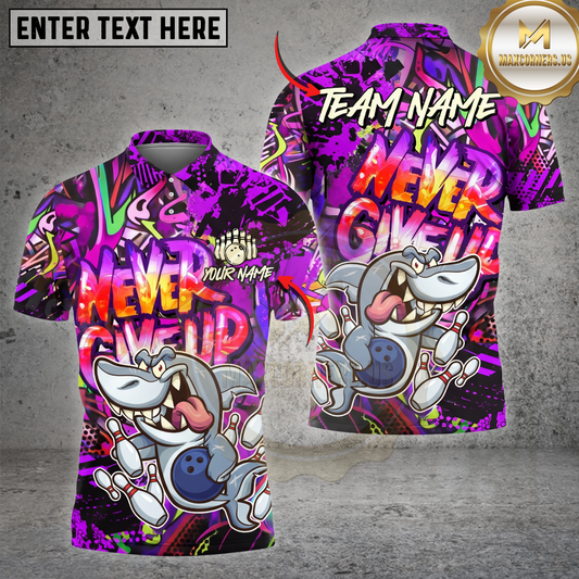 Maxcorners Bowling Shirt Graffiti Shark Neon Street Style Bowling Art Multicolor Options Personalized Name, Team Name 3D Shirt (4 Colors)