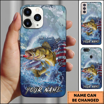 Maxcorners Walleye Fishing Ocean Wave Patriotic Camouflage Personalized Name Phone Case