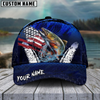 Maxcorners Fishing Dark Blue Scratch American Flag Pattern Sport Pattern Personalized Name 3D Cap (11 Breeds)