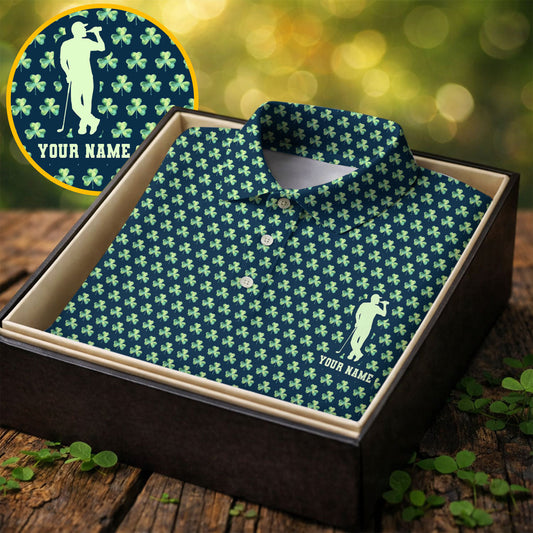 Maxcorners St Patrick's Day Shamrock Golf And Beer Green Golf Shirt, Polo Shirts For Men, Golf Shirts For Men