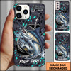Maxcorners Fishing Hexagon Tech Pattern Hook Icon Water Splash Personalized Name Phone Case (10 Fish Species)