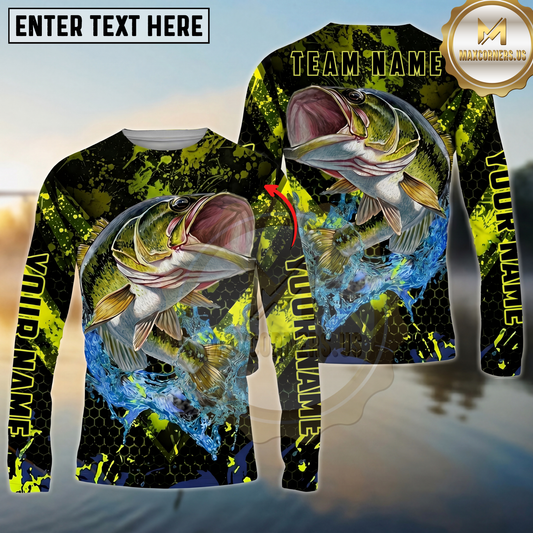 Maxcorners Fishing Neon Splash Personalized Name, Team Name Long Sleeve Shirt (9 Breeds)