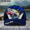 Maxcorners Fishing Dark Blue Scratch American Flag Pattern Sport Pattern Personalized Name 3D Cap (11 Breeds)