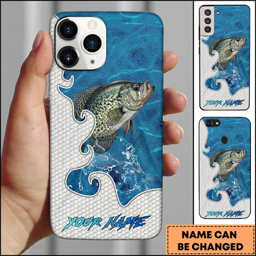 Maxcorners Crappie Fishing Ocean Blue Wave Scale Pattern Splash Personalized Name Phone Case
