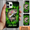 Maxcorners Fishing Phone Case Green Flame Dark Brick Wall Fish Art Design Custom Name Phone Case (12 Fish Species)