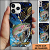 Maxcorners Fishing Blue Honeycomb Splash Art Personalized Name Phone Case (10 Fish Species)