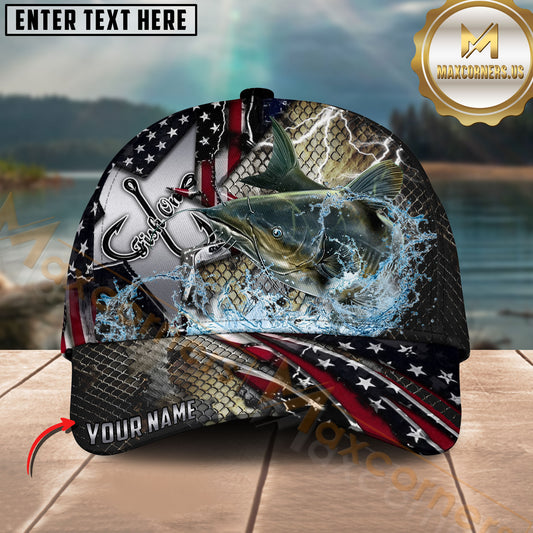 Maxcorners Fishing Vintage Hook Patriotic Style Personalized 3D Cap (13 Fish Species)