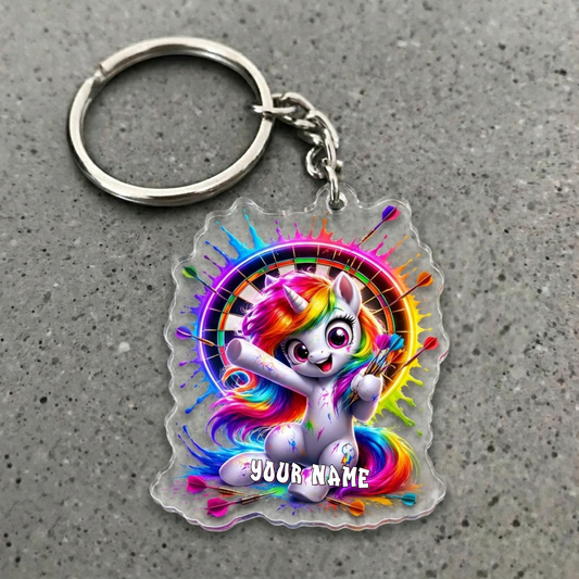 Maxcorners Cute Rainbow Unicorn Darts Personalized Name Acrylic Keychain