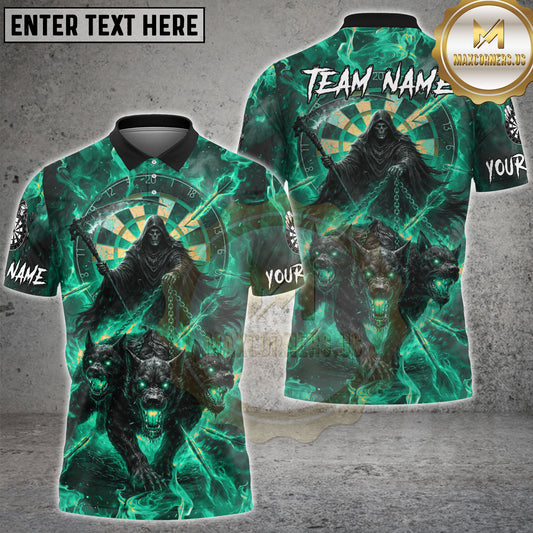 Maxcorners Grim Reaper Dartboard Hell Hound Fire Multicolor Options Personalized Name, Team Name 3D Shirt (4 Colors)
