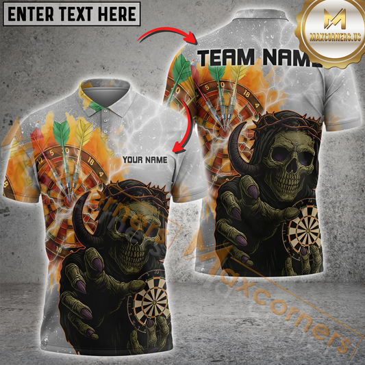 Maxcorners Flaming Skull Darts Personalized Name 3D Unisex Shirt