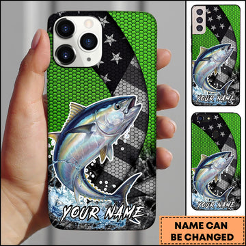 Maxcorners Tuna Fishing Neon Green Honeycomb Wave Splash Personalized Name Phone Case