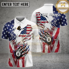 Maxcorners Billiard Shirt American Flag Flaming 8 Ball Multi Options Personalized Name, Team Name 3D Shirt