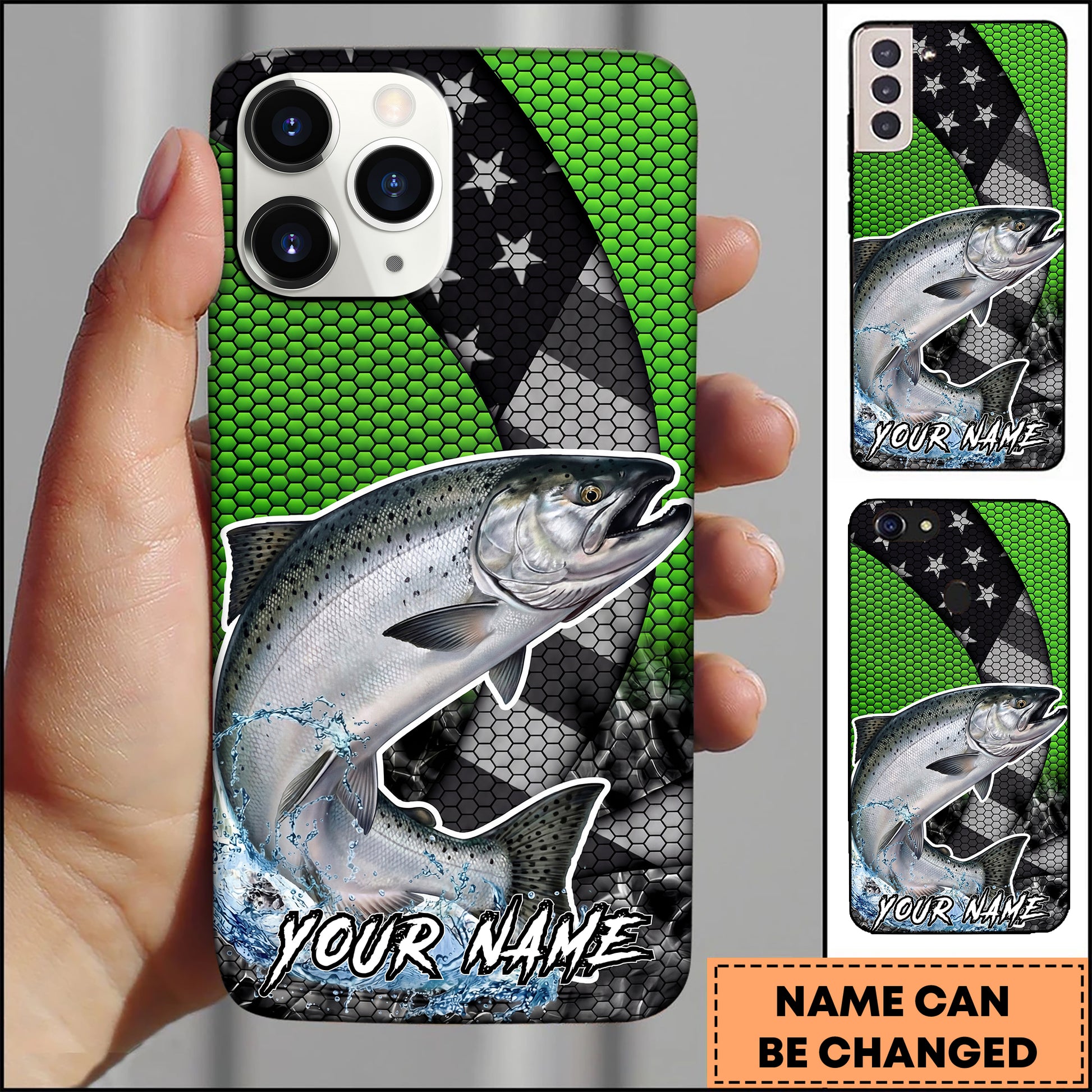 Maxcorners Chinook Fishing Neon Green Honeycomb Wave Splash Personaliz