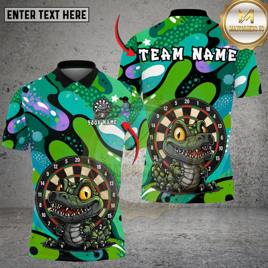 Maxcorners Cute Alligator Dartboard Cartoon Style Multicolor Options Personalized Name, Team Name 3D Shirt (4 Colors)