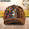 Maxcorners Deer Hunting Rustic Brown Leather & Center Camo Panel Pattern Personalized Name 3D Cap (6 Colors)