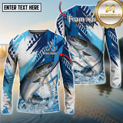 Maxcorners Saltwater Fish Fishing Water Splash Scale Pattern Personalized Name, Team Name Long Sleeve Shirt (6 Breeds)