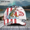 Maxcorners Fishing Red Blue Seawwave American Flag Pattern Sport Pattern Personalized Name 3D Cap (11 Breeds)