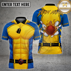 Maxcorners Bowling Yellow Hero Power Strike Flame Ball Multi Options Personalized Name, Team Name 3D Shirt