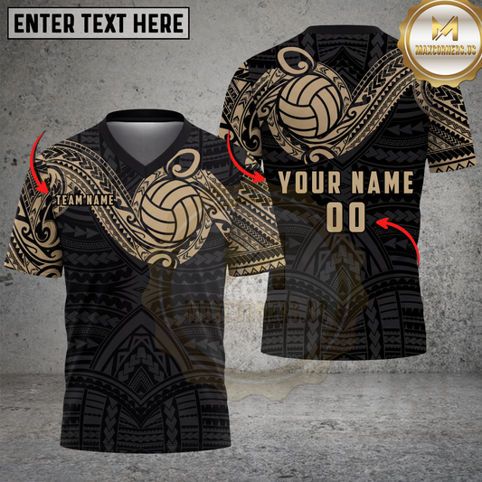 Maxcorners Volleyball Tribal Polynesian Pattern Heritage Style Multicolor Options Personalized 3D V-neck T-Shirt