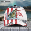 Maxcorners Fishing Red Blue Seawwave American Flag Pattern Sport Pattern Personalized Name 3D Cap (11 Breeds)