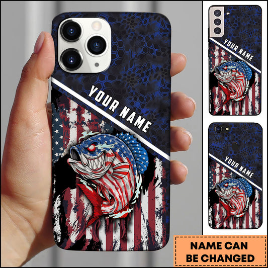 Maxcorners Crappie Fishing Patriotic USA Flag Honeycomb Tech Style Personalized Name Phone Case