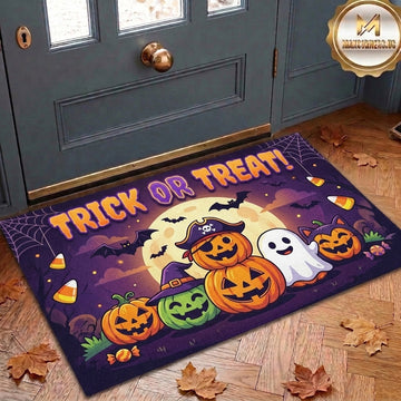 Maxcorners Halloween Trick Or Treat Pumpkin Pirate Ghost Candy Corn Bats Moon Cute Cartoon 3D Doormat