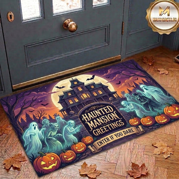 Maxcorners Halloween Haunted Mansion Greetings Enter If You Dare Ghosts Pumpkins Spooky House 3D Doormat