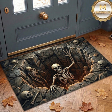 Maxcorners Halloween 3D Cracked Stone Pit Skeletons Skulls Climbing Horror Illusion 3D Doormat