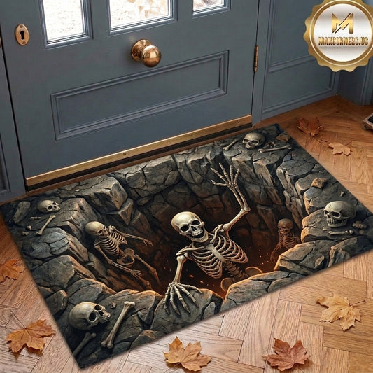 Maxcorners Halloween 3D Cracked Stone Pit Skeletons Skulls Climbing Horror Illusion 3D Doormat