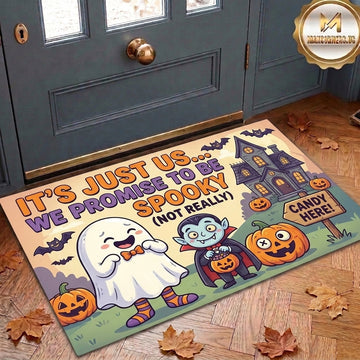 Maxcorners Halloween Its Just Us We Promise To Be Spooky Cute Ghost Vampire Candy Here Pumpkin House 3D Doormat