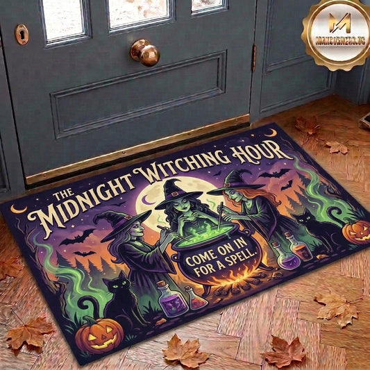 Maxcorners Halloween Midnight Witching Hour Come On In For A Spell Witches Cauldron Black Cats Potions 3D Doormat