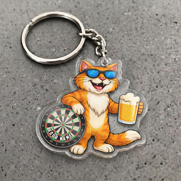 Maxcorners Funny Cat Beer Darts Personalized Name Keychain