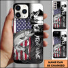 Maxcorners Fishing Patriotic USA Flag Mountain Angler Silhouette Personalized Name Phone Case (10 Fish Species)