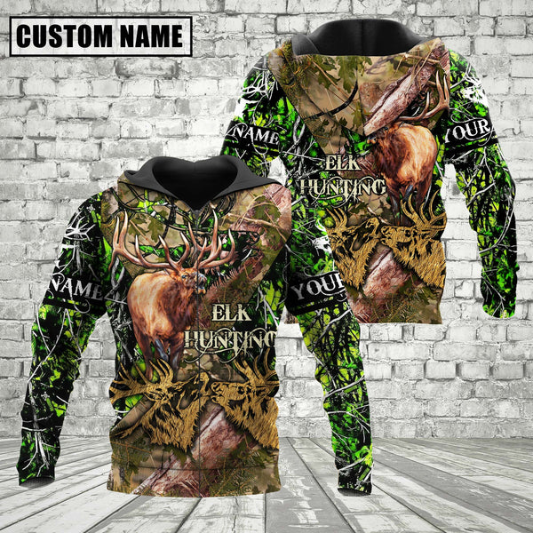 Maxcorners Custom Name Elk Hunting Camo Style Shirt 3D All Over Printed Clothes