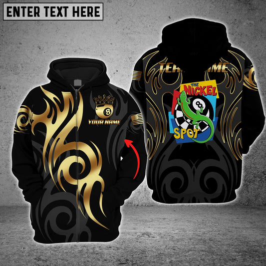 Maxcorners Billiards Shirt Golden 8 Ball Crown Tribal Pattern Multicolor Options Personalized Name, Team Name 3D Shirt KH