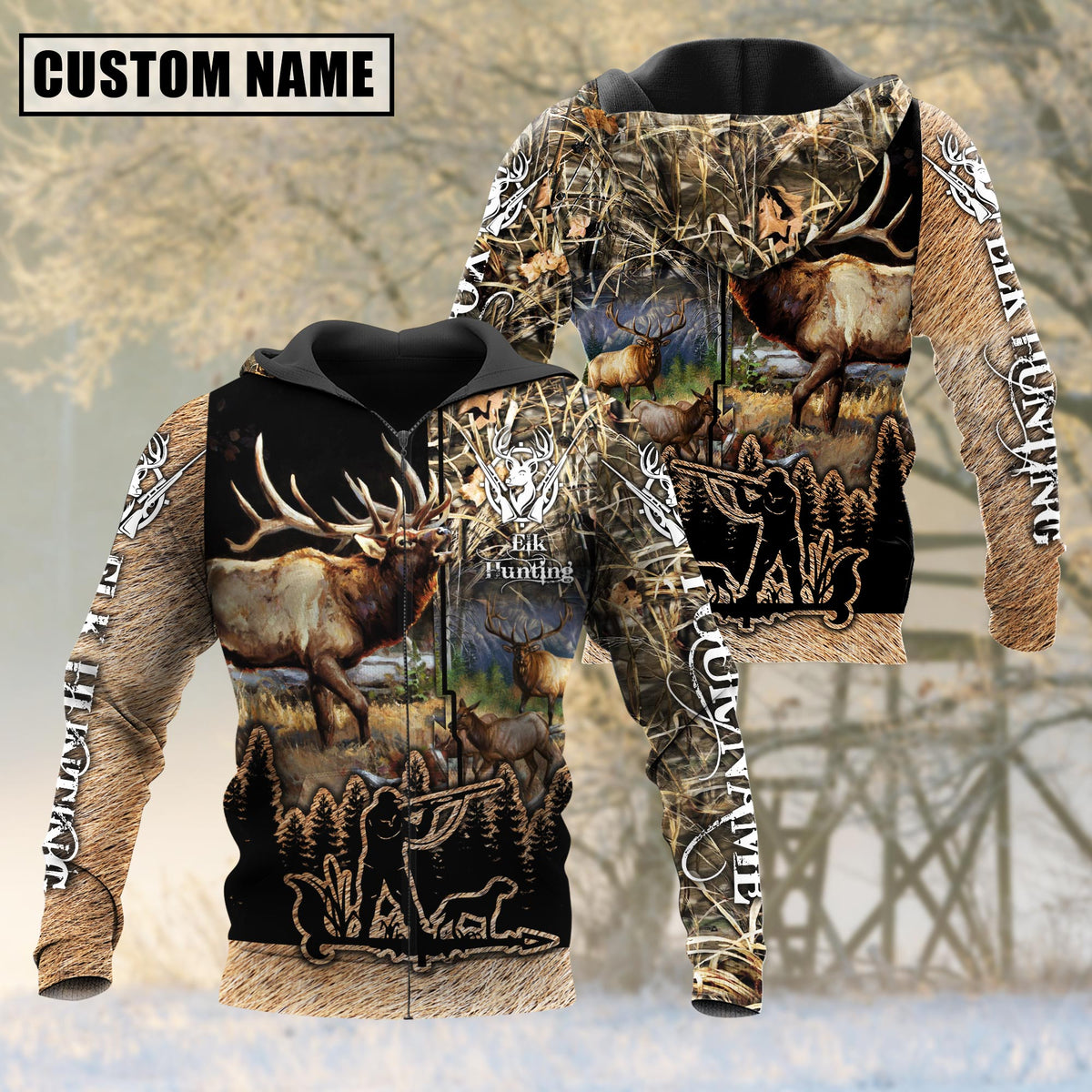 Maxcorners Custom Name Elk Hunting Camo Style Shirt 3D All Over Printe