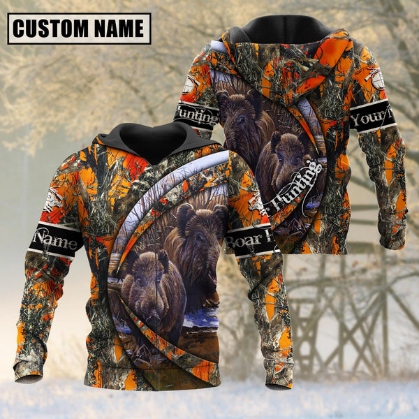 Maxcorners Custom Name Hunting Boar Camo US Flag 3D All Over Printed Clothes