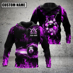 Maxcorners Billiards 8 Ball Fire Smoke Pattern Multicolor Option Customized Name 3D Hoodie